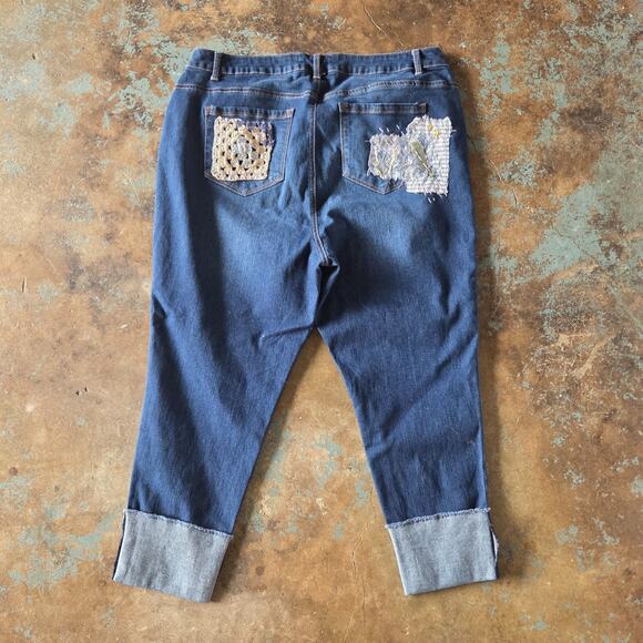 1822 Denim Embellished Jeans Plus Size 20W Taylor Fit Patchwork Embroidered - Picture 9 of 11